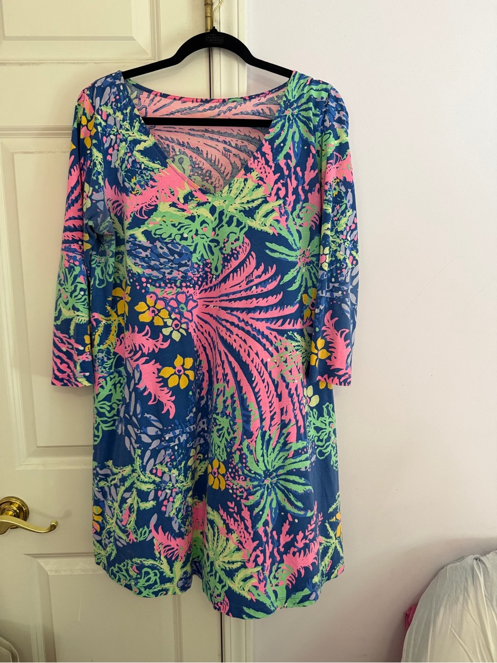 Lilly Pulitzer Blue Pink Green Tropical V-Neck Mini Dress